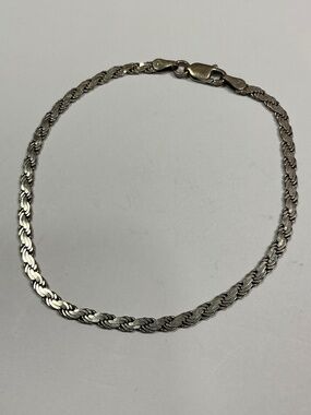 Sterling Silver IBB Italian.  Flat Rope Links Chain Bracelet. 7.5 inches long
